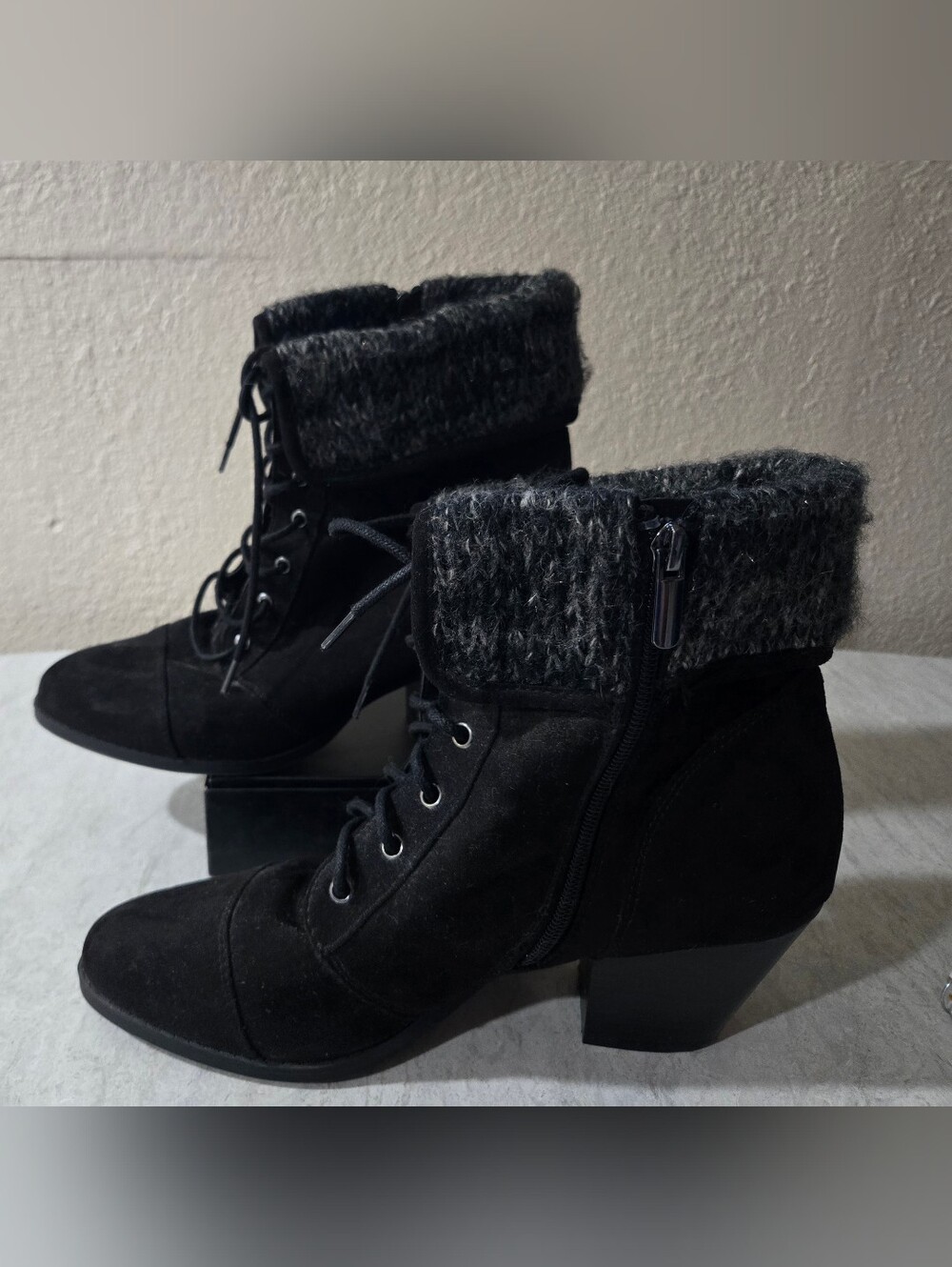 Torrid Sweater Cuff Black Ankle Heeled Boots